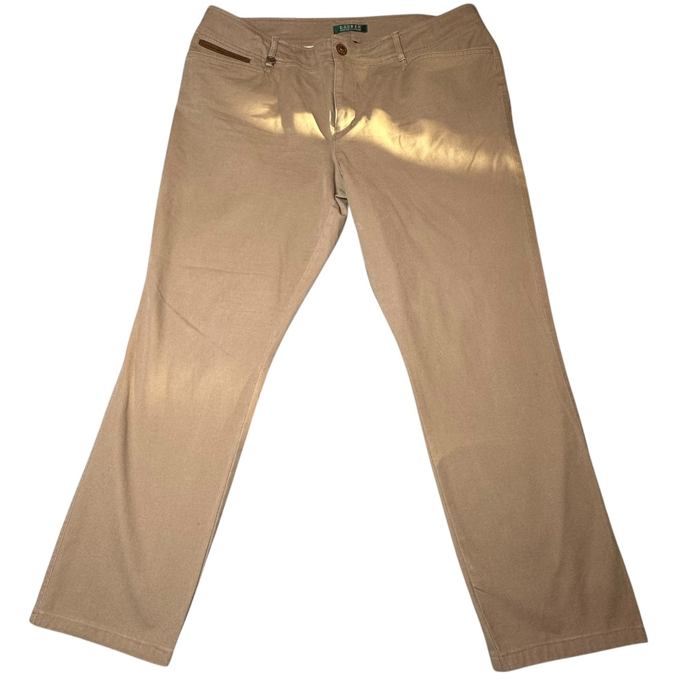 Lauren Ralph Lauren Womens Tan Khaki Straight Leg Pants Faux Suede‎ Trim Size 16
